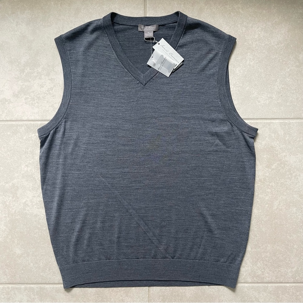 Daniel Cremieux Signature V-Neck Sweater Vest Gray 100% Merino Wool NWT $95